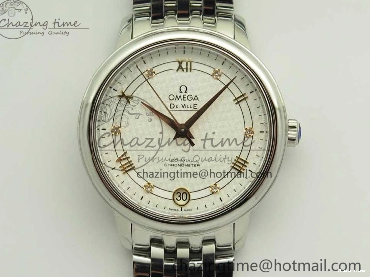 0712 De Ville Prestige Ladies 32.7mm SS MKF 1:1 Best Edition White Dial RG Markers on SS Bracelet MIYOTA Soft 7970